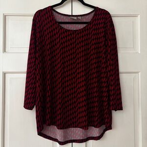 Chico's Size 3 Black Red Printed Blouse‎ Shirt High Low Top Hi Lo Hem Chicos XL